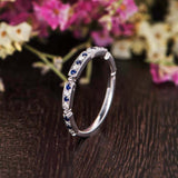 0.7ct Round Blue Sapphire Stackable Anniversary Wedding Band 14k White Gold Over