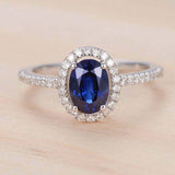 2.2ct Oval Cut Blue Sapphire Engagement Ring Diamond Halo 14k White Gold Finish