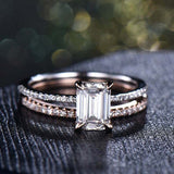1.5ct Emerald Cut VVS1D Diamond Engagement Ring Bridal Set 14k Dual Gold Finish