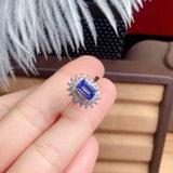 2.2ct Engagement Ring Emerald Cut Blue Tanzanite Cluster Halo 14k WhiteGold Over
