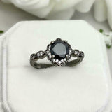 1.5ct Engagement Ring Round Cut Black Diamond Halo Vintage 14k Black Gold Finish