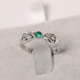 0.5ct Round Cut Green Emerald Filigree Split Shank Ring 14k White Gold Finish