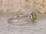2.2ct Round Cut Green Peridot Engagement Ring Diamond Halo 14k White Gold Finish