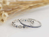1.5ct Round Cut Blue Sapphire Wedding Bands Milgrain Eternity 14k WhiteGold Over