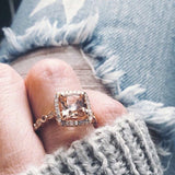 1ct Cushion Cut Morganite Solitaire Accent Engagement Ring 14k Rose Gold Finish