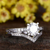2.3ct Round Cut Diamond Engagement Bridal Set Curved Band 14k White Gold Finish