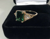 2.3ct Engagement Ring Radiant Cut Emerald Diamond Trilogy 14k Yellow Gold Finish