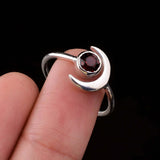 0.3ct Engagement Ring Round Cut Red Garnet Crescent Moon 14k White Gold Finish