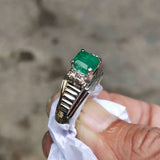 1ct Engagement Ring Princess Cut Green Emerald Step Shank 14k White Gold Finish