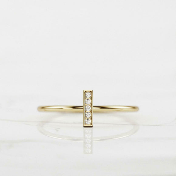 Vertical Bar Women Engagement Ring 0.6ct Round Cut Diamond 14k YellowGold Finish