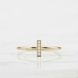 Vertical Bar Women Engagement Ring 0.6ct Round Cut Diamond 14k YellowGold Finish