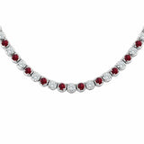 25Ct Round Bezel Set Pink Ruby Diamond Tennis Necklace 14K White Gold Finish