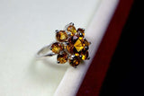 2.25ct Engagement Ring Round Cut Yellow Citrine Floral Halo 14k WhiteGold Finish