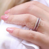 2.2ct Round Cut Simulated Ruby 3 Row Eternity Wedding Band 14k White Gold Plated