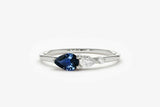 0.5ct Pear Blue Sapphire Teardrop Minimalist Engagement Ring 14k White Gold Over