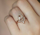 2ct Pear Cut Peach Morganite Engagement Ring 14k RoseGold Over Curved Bridal Set