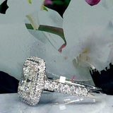 2.5ct Asscher Diamond Engagement Ring Round Accent Dual Halo 14k White Gold Over