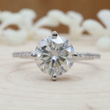 1.7ct Round Cut Diamond Engagement Ring Accents Solitaire 18k White Gold Finish
