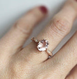 1.4ct Oval Cut Peach Morganite Engagement Ring Diamond Accent 18k Rose Gold Over