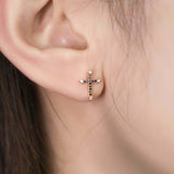 1ct Round Cut Black Diamond Cross Design Stud Earrings Women 14k RoseGold Finish