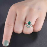 2.3ct Engagement Ring Pear Cut Emerald Crown Tiara Bridal Set 14k Rose Gold Over