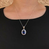 2.5ct Blue Sapphire Pendant Oval Cut Halo Cluster 14k White Gold Finish NO CHAIN