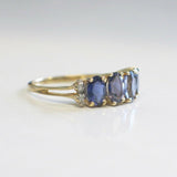 2ct Oval Cut Blue Sapphire 4 Stone Unique Engagement Ring 14k Yellow Gold Finish