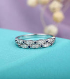 Half Eternity Wedding Band 1.5ct Round Cut Diamond Sapphire 14k WhiteGold Finish