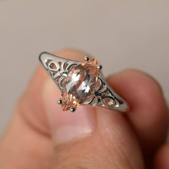 0.5ct Marquise Cut Peach Morganite Filigree Engagement Ring 14k WhiteGold Finish