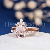 1.5ct Oval Cut Simulated Morganite Crown Tiara Bridal Set 14k Rose Gold Plated