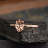 1ct Oval Cut Champagne Morganite Elegant Engagement Ring 14k Rose Gold Finish