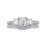 5Ct Emerald Cut Diamond Bridal Set Wed Band Solitaire Ring 14K White Gold Finish