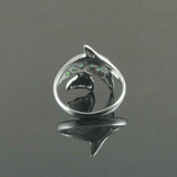 0.4ct Engagement Ring Round Cut Green Emerald Dolphin Fish 14k White Gold Finish