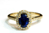 2ct Oval Cut Blue Sapphire Halo Solitaire with Accent Ring 14k YellowGold Finish