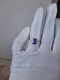 0.5ct Emerald Cut Simulated Blue Sapphire Solitaire Ring 14k White Gold Plated