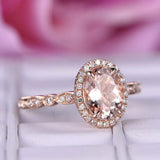 2ct Oval Cut Peach Morganite Engagement Ring Round Accent Halo 14k RoseGold Over