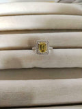 2ct Engagement Ring Emerald Cut Yellow Sapphire Diamond Halo 14k White Gold Over