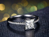 1.5ct Princess Cut Diamond Solitaire Ring 14k White Gold Over with Round Accents