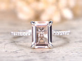 1ct Emerald Cut Peach Morganite Delicated Engagement Ring 18k Rose Gold Finish