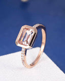 1.7ct Engagement Ring Emerald Cut Peach Morganite Solitaire 14k Rose Gold Finish