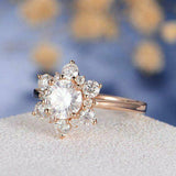 2.5ct Round Cut Diamond Engagement Ring 14k Rose Gold Over Halo Floral Solitaire
