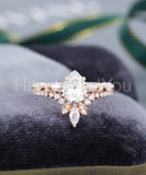 2.3ct Pear Simulated Diamond Curved Anniversary Bridal Set 14k Rose Gold Plated
