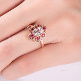 2ct Oval Cut Simulated Peach Morganite Floral Cocktail Ring 14k Rose Gold Plated