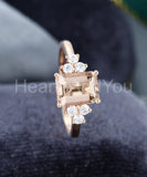 2ct Emerald Cut Simulated Morganite Petite Engagement Ring 14k Rose Gold Plated