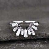 1.5ct Engagement Ring Baguette Cut Diamond Art Deco Crown 14k White Gold Finish