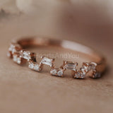 0.1ct Baguette Cut Simulated Diamond Geometric Wedding Band 14k Rose Gold Plated