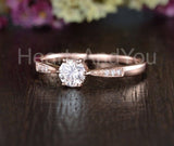 0.5ct Round Cut Moissanite Solitaire with Accents Women Ring 14k RoseGold Plated