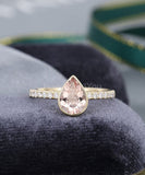 2ct Pear Cut Simulated Morganite Accented Engagement Ring 14k Yellow Gold Plated