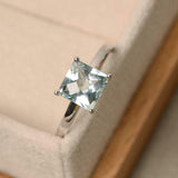 2.2ct Engagement Ring Princess Cut Blue Aquamarine Solitaire 14k White Gold Over