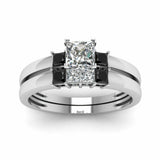 1ct Princess Cut VVS1 D Diamond Bridal Set Engagement Ring 14k White Gold Finish